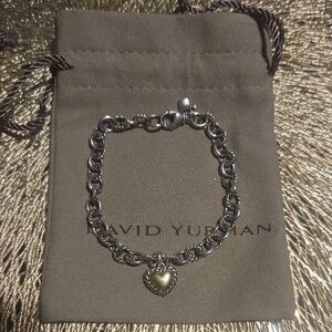 David Yurman Two-Tone Heart Charm Station Bracelet in Silver and Gold